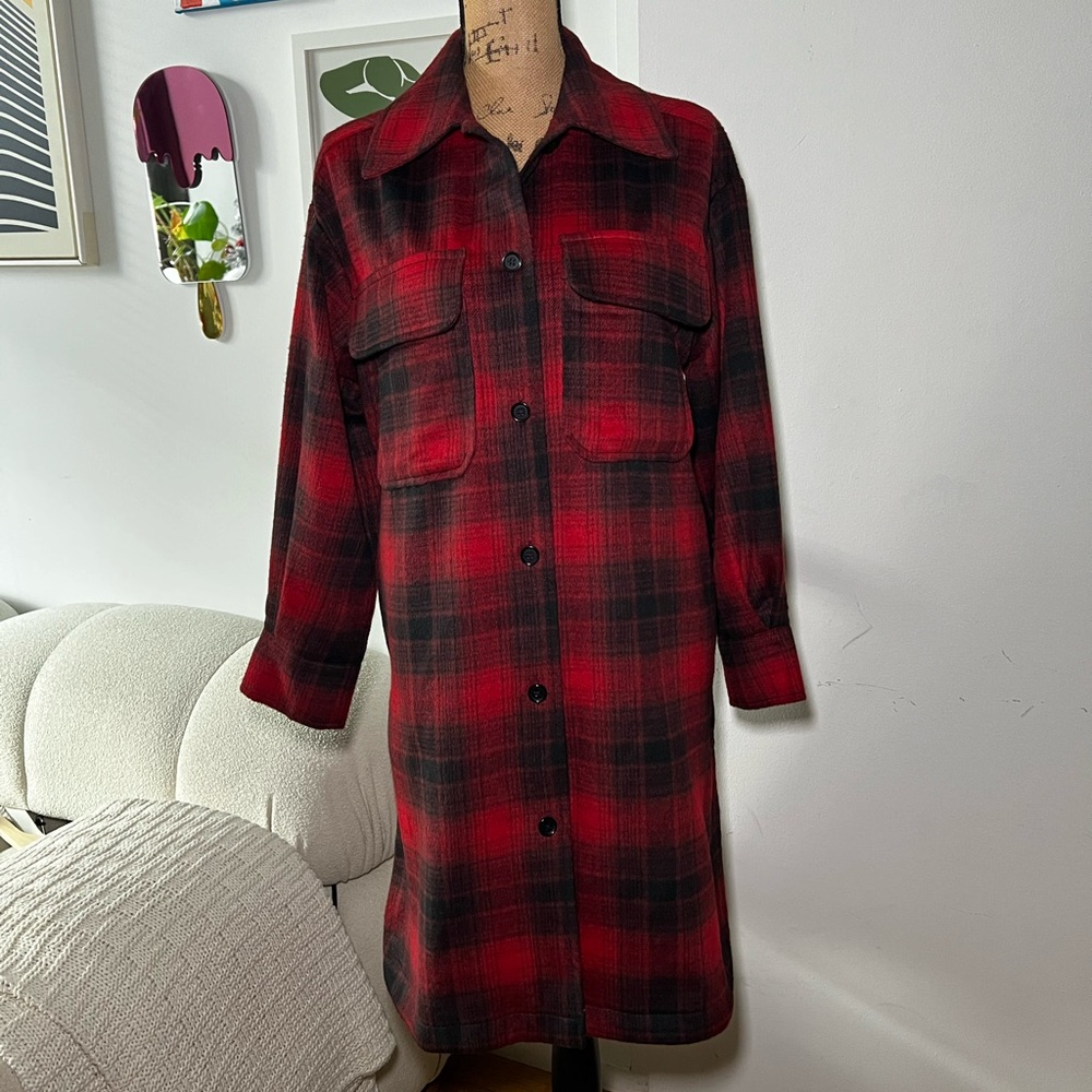 Banana Republic Red and Black Plaid Shirt Dress/ coat